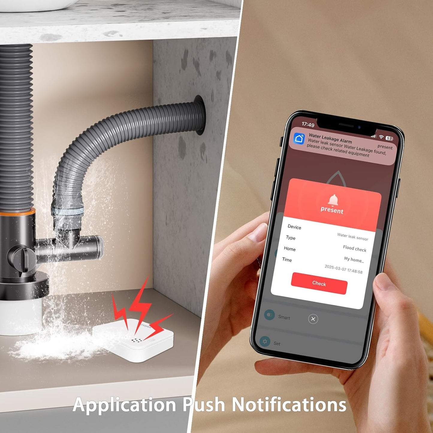 Water Leak Detector for Home 3 Packs - 90dB Siren & Instant App Alerts, Expandable to 128 Sensors for Basement/Kitchen/Bathroom, Water Sensor Alarm Leak Detector