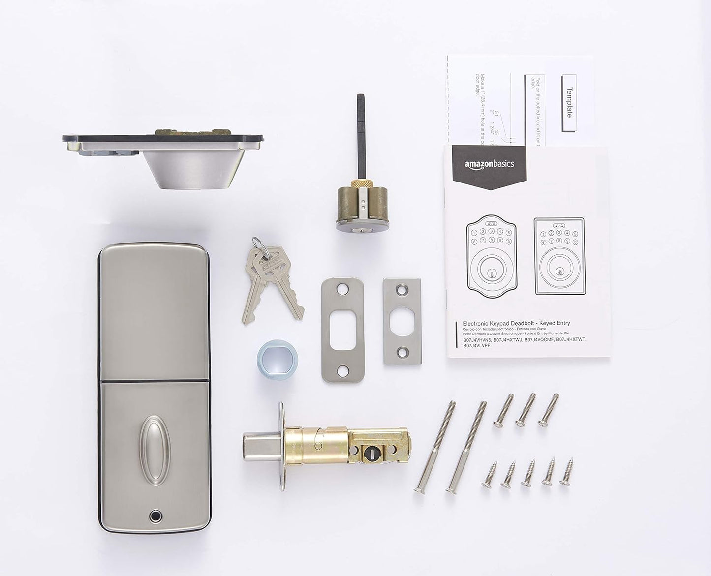 Amazon Basics Electronic Keypad Deadbolt Door Lock with Touch-Control Keyless Entry Door Lock, Keyed Entry Option, Traditional, Satin Nickel, 6-Pack