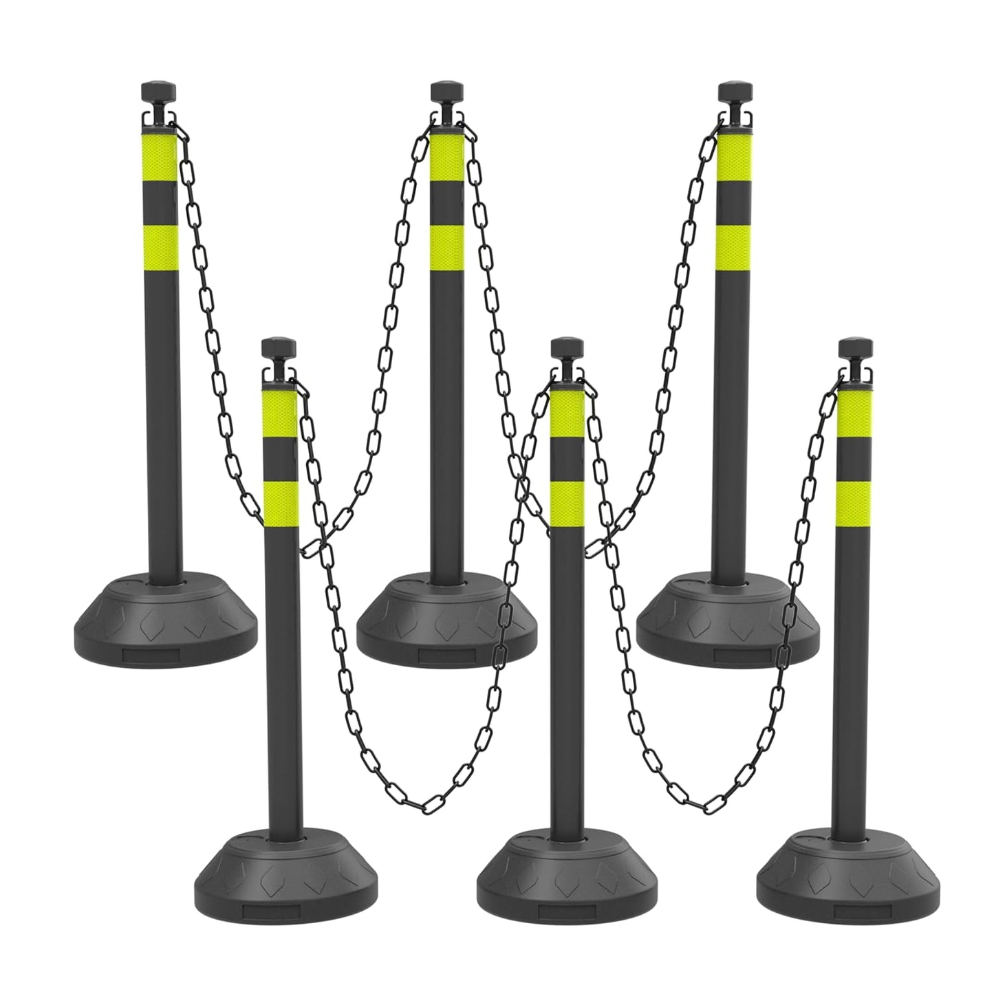 6 Pack Traffic Delineator Post Cones with Plastic Chain Crowd Control Barriers - Expandable 40" Traffic Control Cones, 6 x 6.6 Ft Chains for Indoor & Outdoor Use (Black-Water Filled Base)