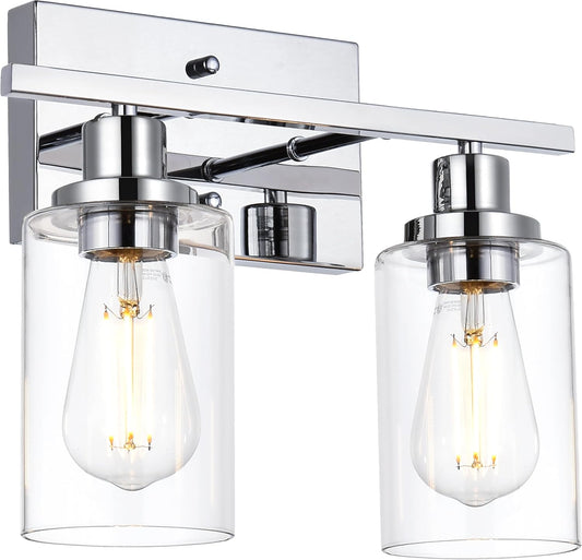 MELUCEE Sconces Wall Lighting Chrome 2-Light, Modern Bathroom Lights Over Mirror Contemporary Vanity Lighting Fixture with Clear Glass Shade (Patent No.: US D963914 S)