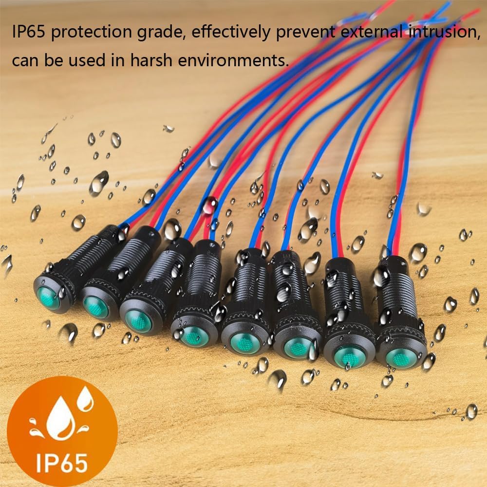 8pcs Green LED Indicator Pilot Light 110VAC Mounting Hole Size 8mm(Flame Retardant Plastic Shell)