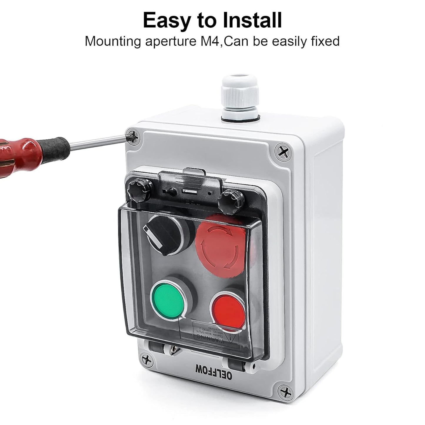 IP67 Button Switch Outdoor Waterproof Box 4 Push Button Red Green Self-Resetting Emergency Stop Button Rotary Button with Protective Cover(AC/DC 6A-110V/3A-240V/2.5A-380V)