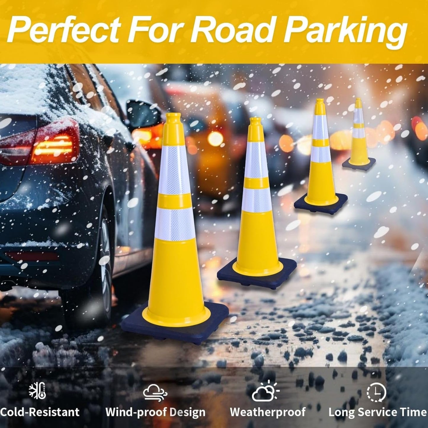 BESEA 8PACK 28” inch Traffic Safety Cones Yellow Road Parking Cones Heavy Duty Construction Cone Structurally Stable for Traffic Control at Public Place