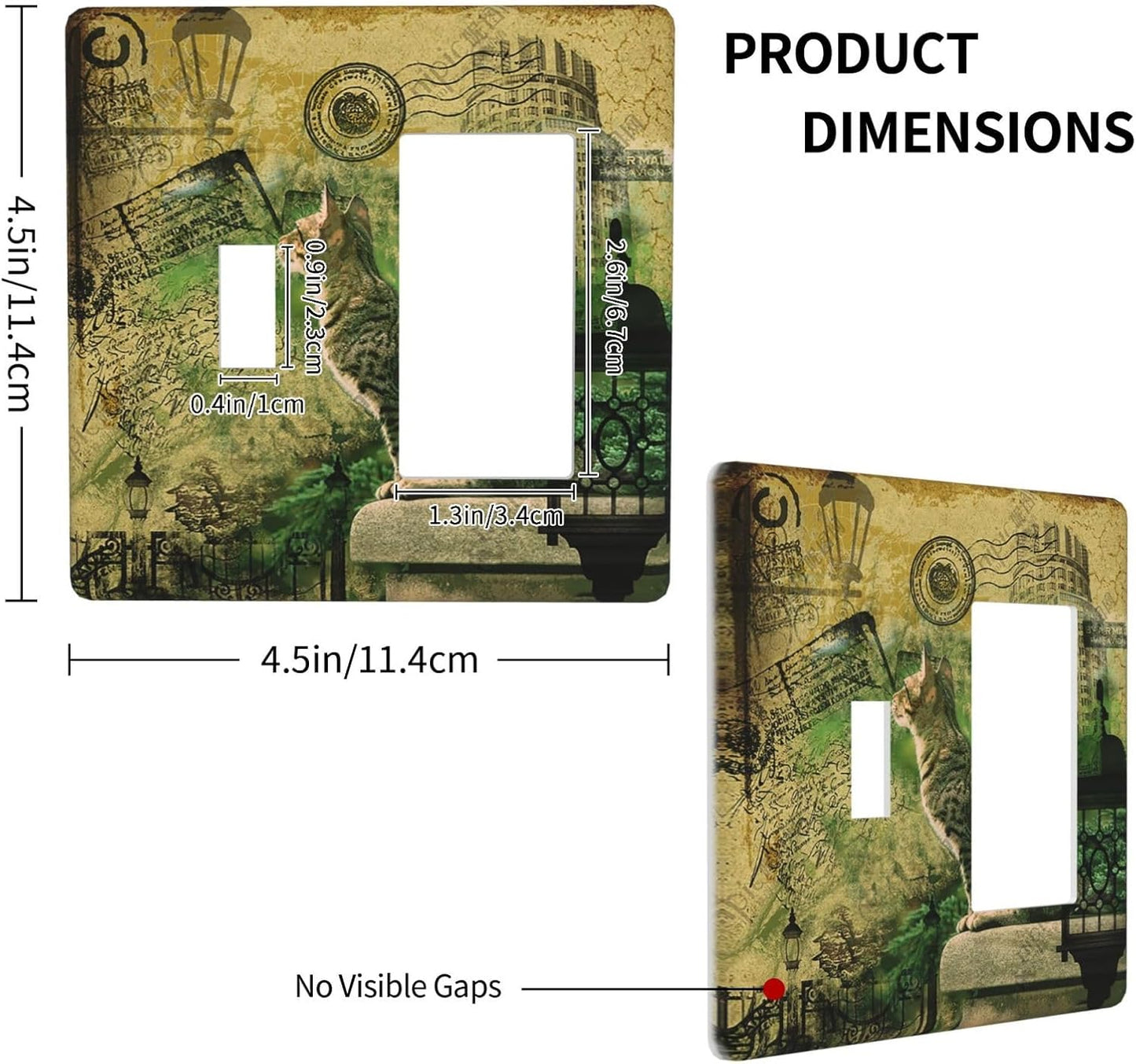 Outlet Covers Vintage Style Cat City Stamp 1 Toggle 1 Rocker Combo Light Switch Cover Plate Decorative Switch Plate Covers Electrical Wall Plate for Bedroom Home Decor