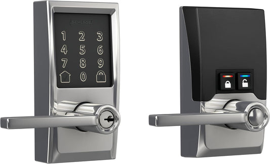 Schlage FE789WBCEN625LAT Encode Century WiFi Latitude Lever Smart Keyless Entry Touchscreen Door Lock, Bright Chrome
