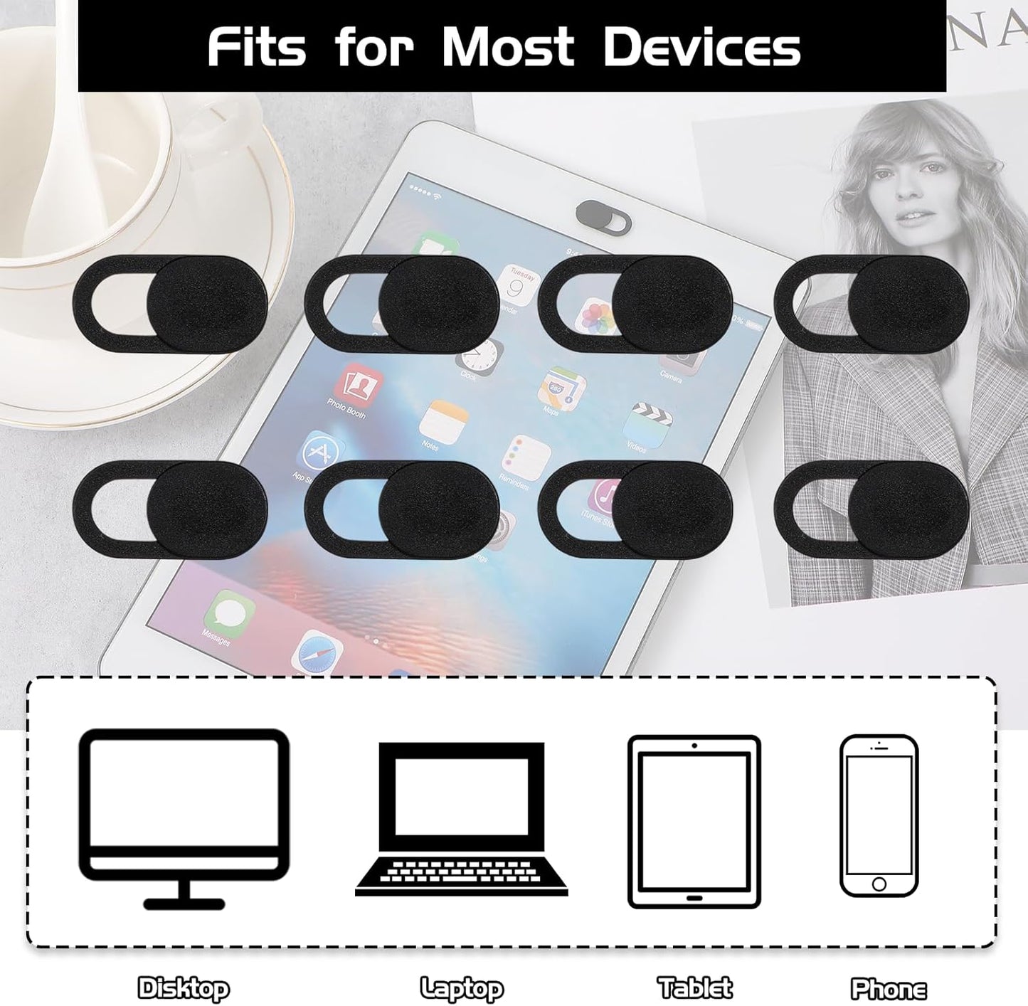 50 PCS Webcam Cover Slide, 0.023 Inch Ultra-Thin Universal Web Camera Cover for Laptop, Computer, Phone–Secure Privacy with Smooth-Sliding Camera Cover(Black)