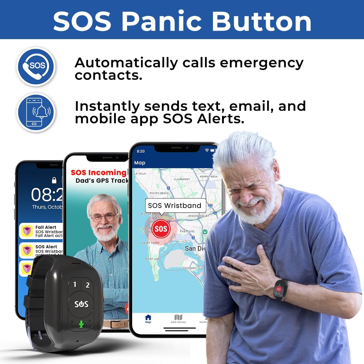 Seculife Seculife SOS Wristband – Elderly Life Saving Fall Alert System, Emergency Call Button, Assistive Speakerphone, GPS Tracking, Seniors Dementia, Alzheimer’s, 24/7 Medical Monitoring