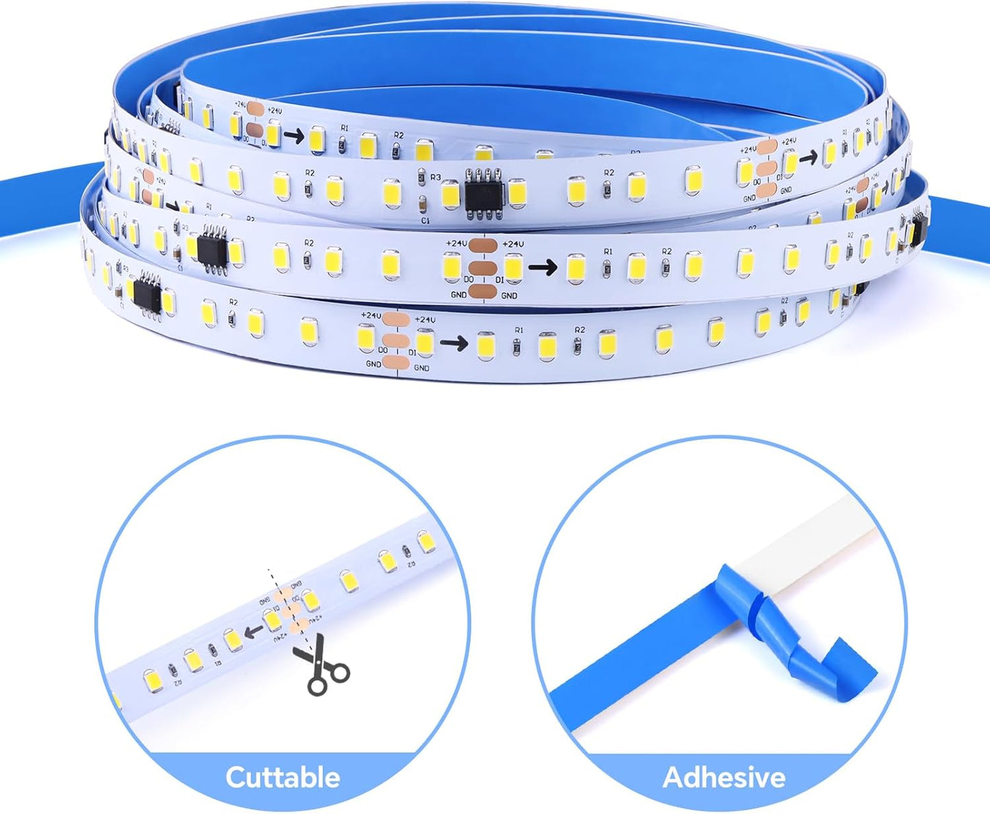 16.4Ft Motion Activated LED Strip Light, 6500K Running Water Flowing LED Strip Lights Cut&Dimmable, 24V Motion Sensor Flexible Horse Race Tape Light for Room Stair Corridor