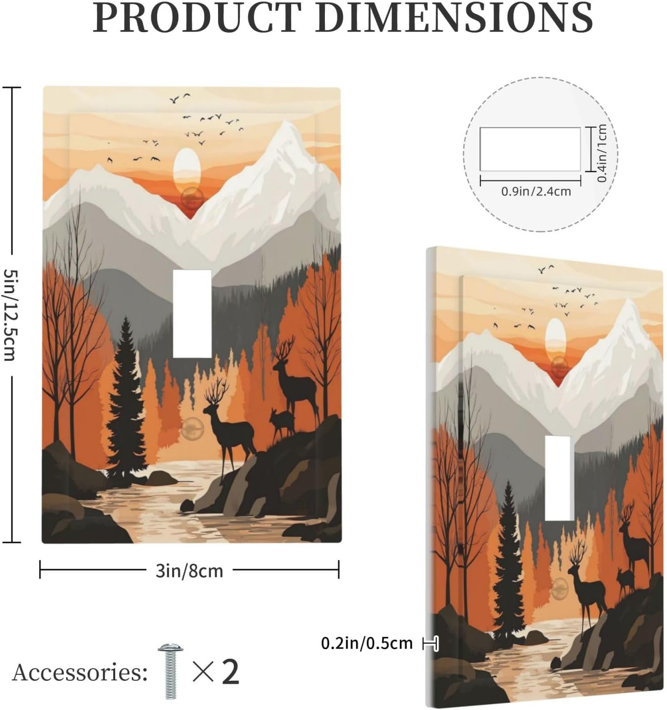 Sun Forest Deer Snow Mountain River Decorative Light Switch Cover 1 Gang Single Toggle Device Electrical Faceplate Switchplates Decorator Outlet Wall Plate For Bed Room Living Room Decor