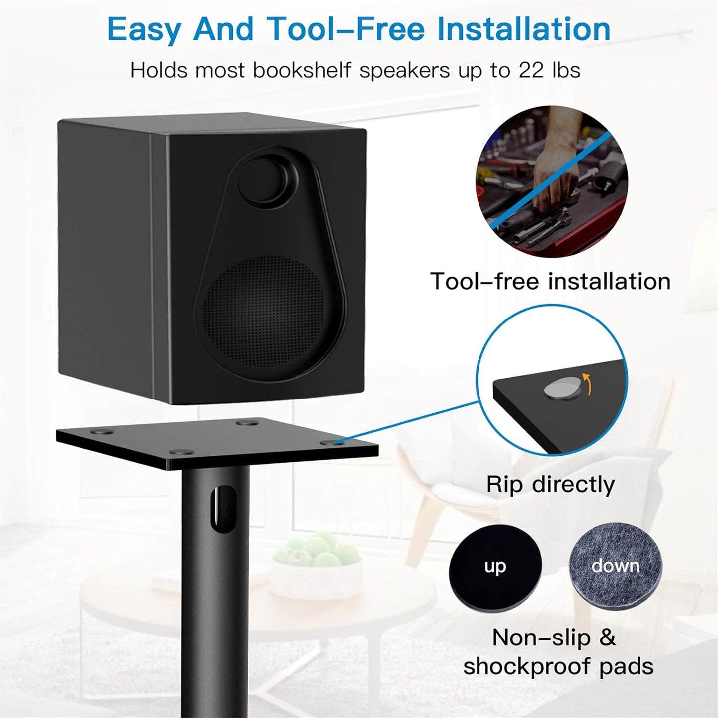 PERLESMITH Universal Floor Speaker Stands for Surround Sound up to 22LB, 27.56 Inch Bookshelf Speaker Stand for Klipsch, Polk, Yamaha & Other Large Satellite, Bookshelf Speakers, Studio Monitors,1 P