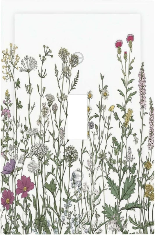 Vintage Herbs Wildflowers Plant Floral Decorative Light Switch Cover 1 Gang Single Toggle Device Electrical Faceplate Switchplates Decorator Outlet Wall Plate For Bed Room Home Decor