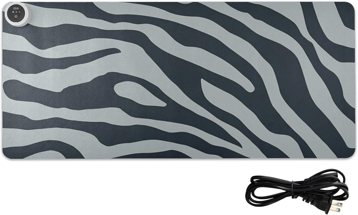 Heated Desk Pad Mouse Pad 31.5x13 Inch PU Leather Desk Mat with 3 Heat Levels Large Mouse Gaming Computer Laptop Mat Grey Zebra Print