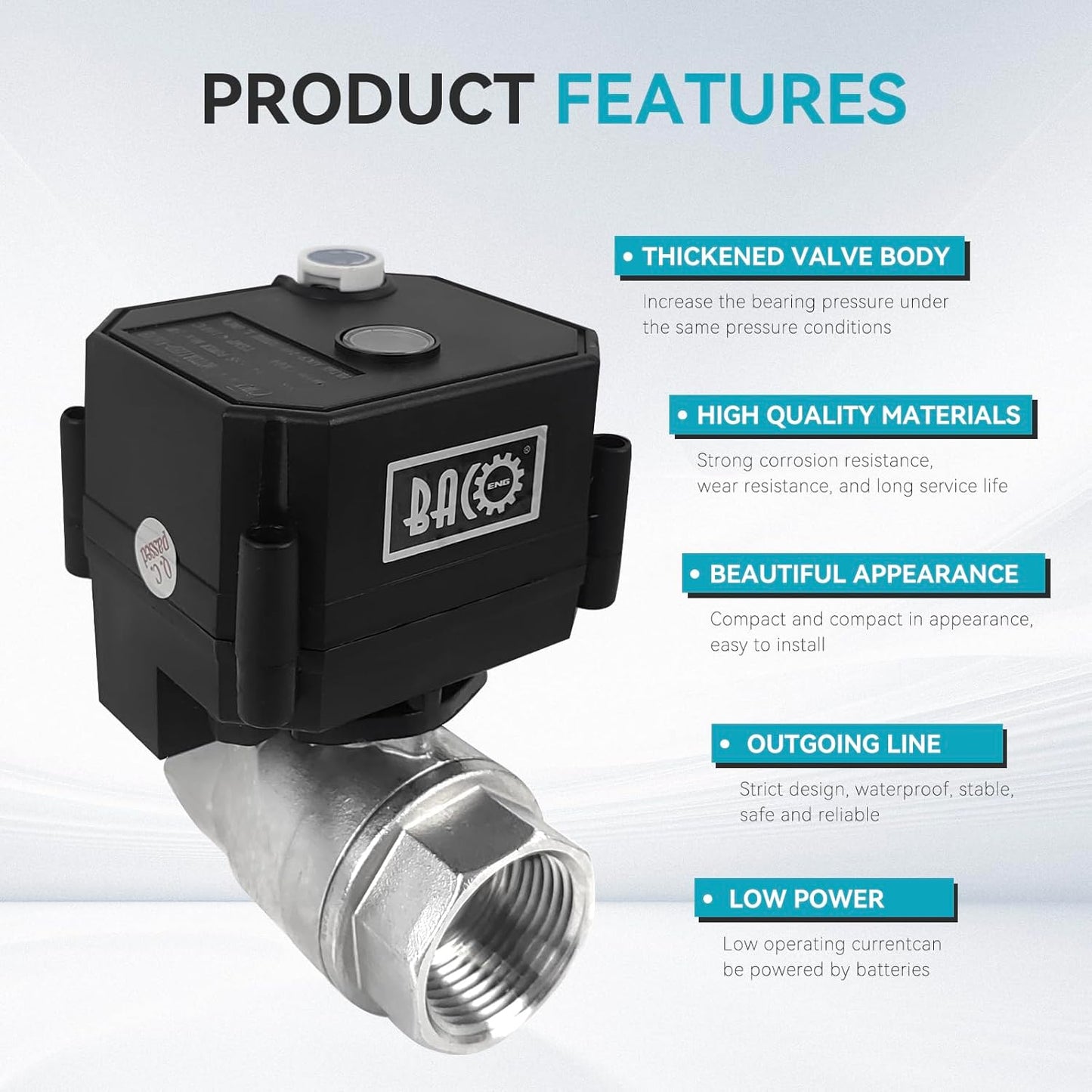 BACOENG Motorized Ball Valve, 2 Wire Auto Return 1" Stainless Steel Electrical Ball Valve with Full Port, AC/DC9-24V Manually Closable (Normally Closed), Black