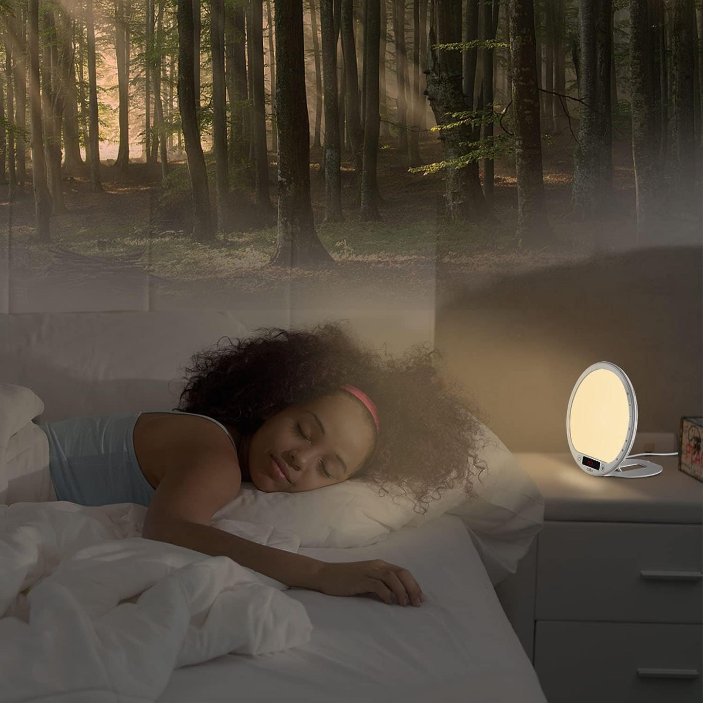 Light Therapy Lamp Sunrise Alarm Clock Wake up 10000 lux UV-Free Sun lamp Bioclock Adjustment APP Control Portable Built-in Lithium Battery