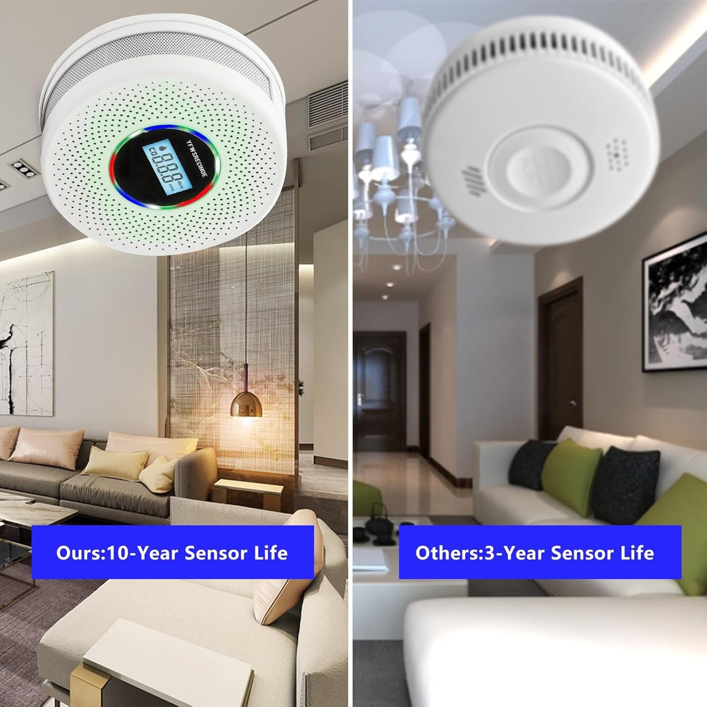 6 Pack Upgraded Combination Smoke and Carbon Monoxide Alarm Detector, Dual Sensor Smoke Alarm&Carbon Monoxide Detector (Includes Battery)