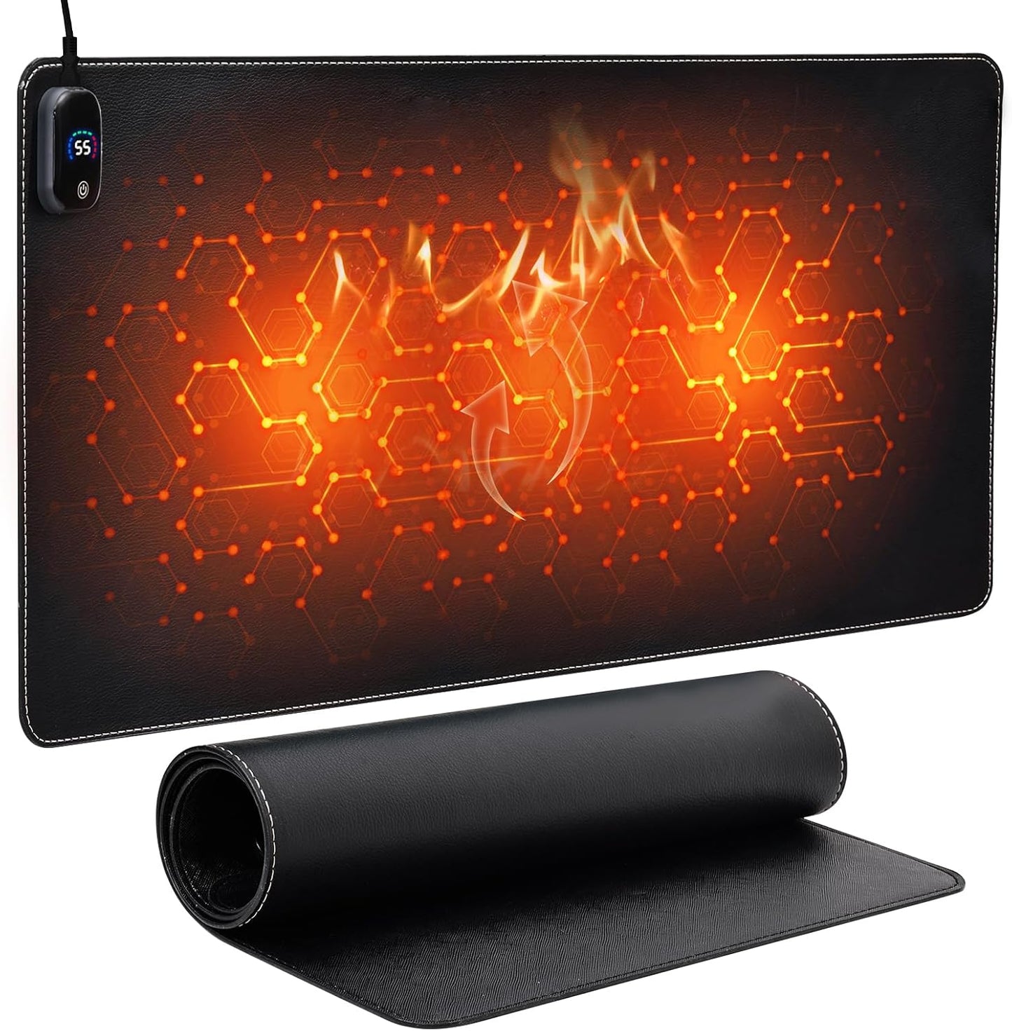 Heated Mouse Pad,Warm Desk Pad with 3 Levels Heating & Timed Auto Shut-Off,PU Leather Heated Desk Pad Foot Warmer Pad for Home Office -31.5 x 13 Inch Black