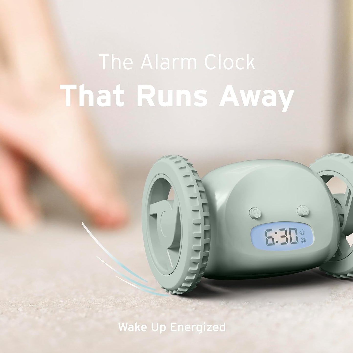 CLOCKY Extra Loud Alarm Clock for Heavy Sleepers on Wheels Rolls Runs Away Vibrating, Easy to Set Super Smart Snooze Digital Bed Shaker Alarm Clock Funny Gift for Adults Kids Teens Bedrooms (Sage)