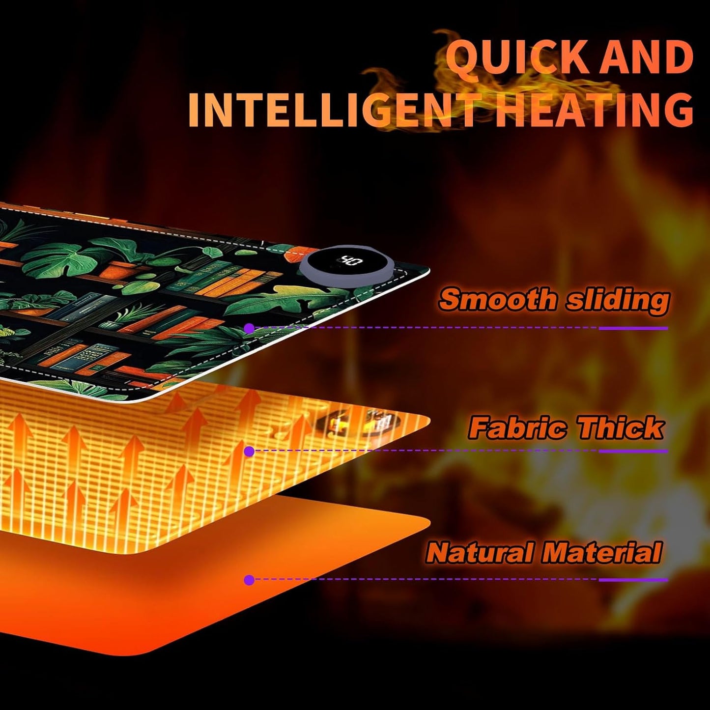 Heated Mouse Pad 23.6 x 14 in 3-Temp Fast Heating Desk Mat with Auto Timer Warmer for Hands Wrist Pain Relief Waterproof Keyboard Mat for Office, Gaming, Home, Bookshelf Jungle