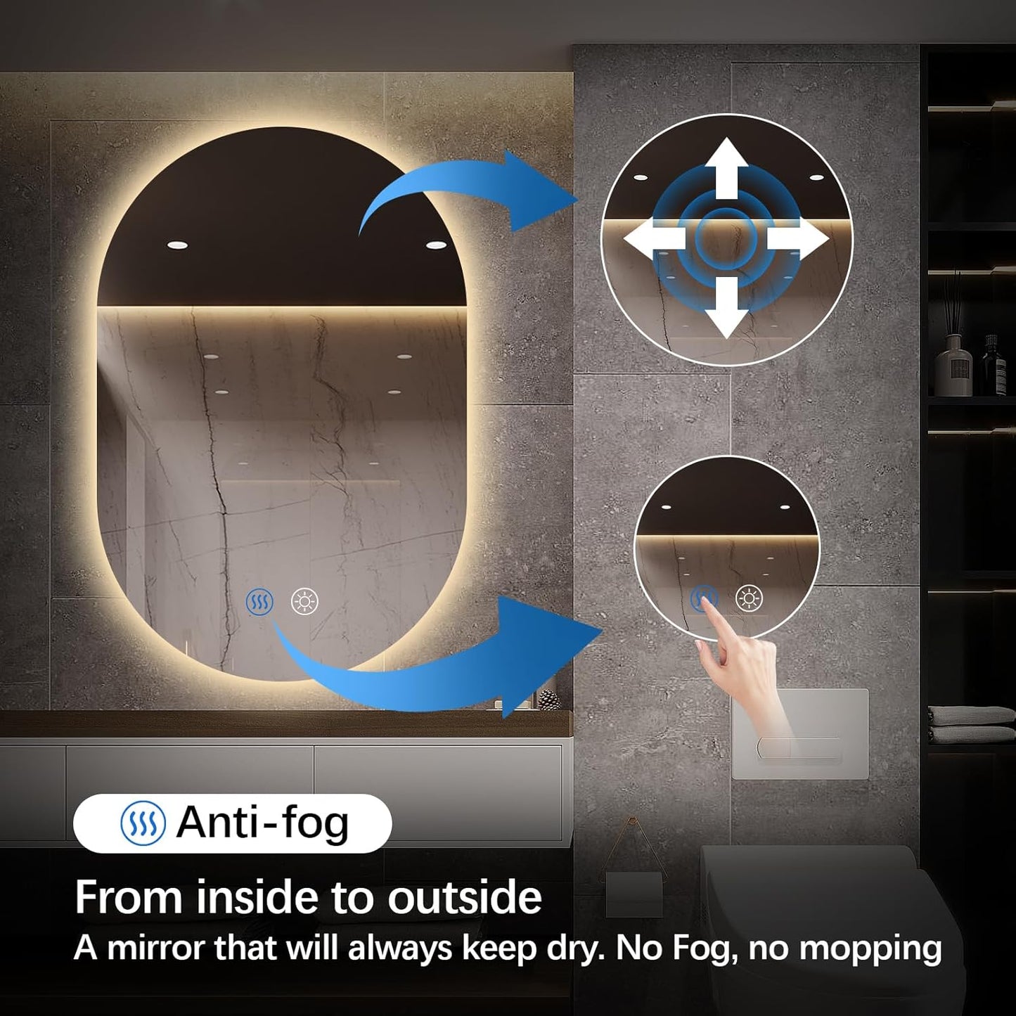 Niccy Oval LED Bathroom Vanity Mirror, 40x24inch Frameless Backlit Mirror with Light, Smart Anti-Fog Mirror with Memory Function Dimmable Lighted Mirror