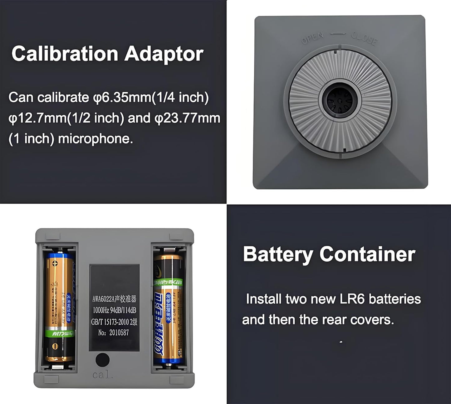 Class 2 Sound Calibrator, Sound Level Meter Calibrator, 94 dB & 114 dB, for 1", 1/2", 1/4" Microphones