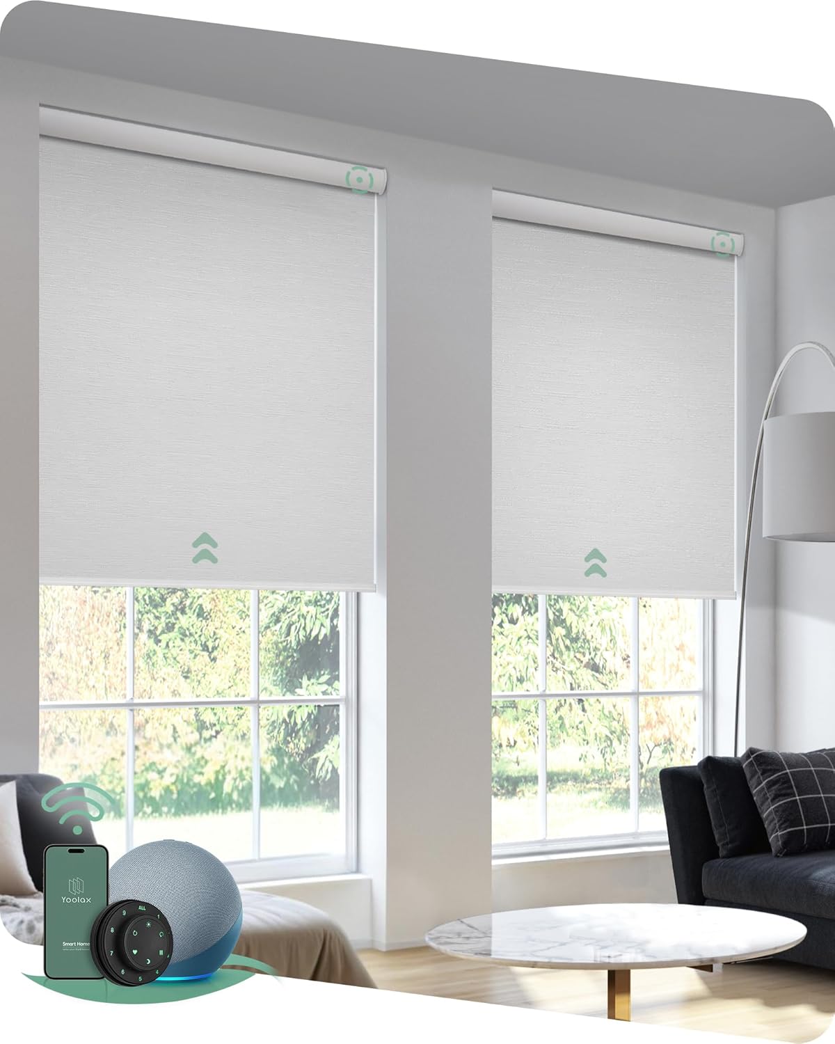 Yoolax Motorized Blinds with Remote, Blackout Smart Blinds Automatic Blinds for Windows, Electric Window Shades Compatible with Alexa Roller Window Shades with Valance (Jacquard White, 58" W x 72" H)