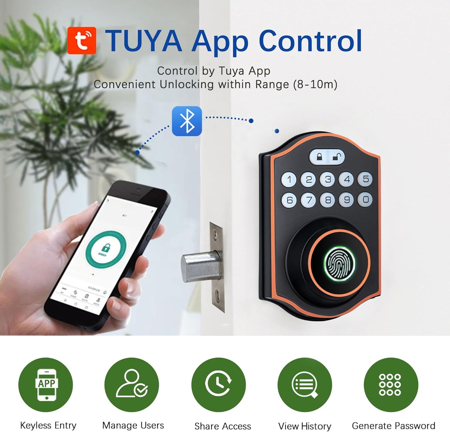 Smart Fingerprint Door Lock, Keyless Entry Deadbolt with Electronic Keypad, Bluetooth App Control, One Time Code, IP65 Weatherproof, for Front Door/Home/Office (Oil Rubbed Bronze)