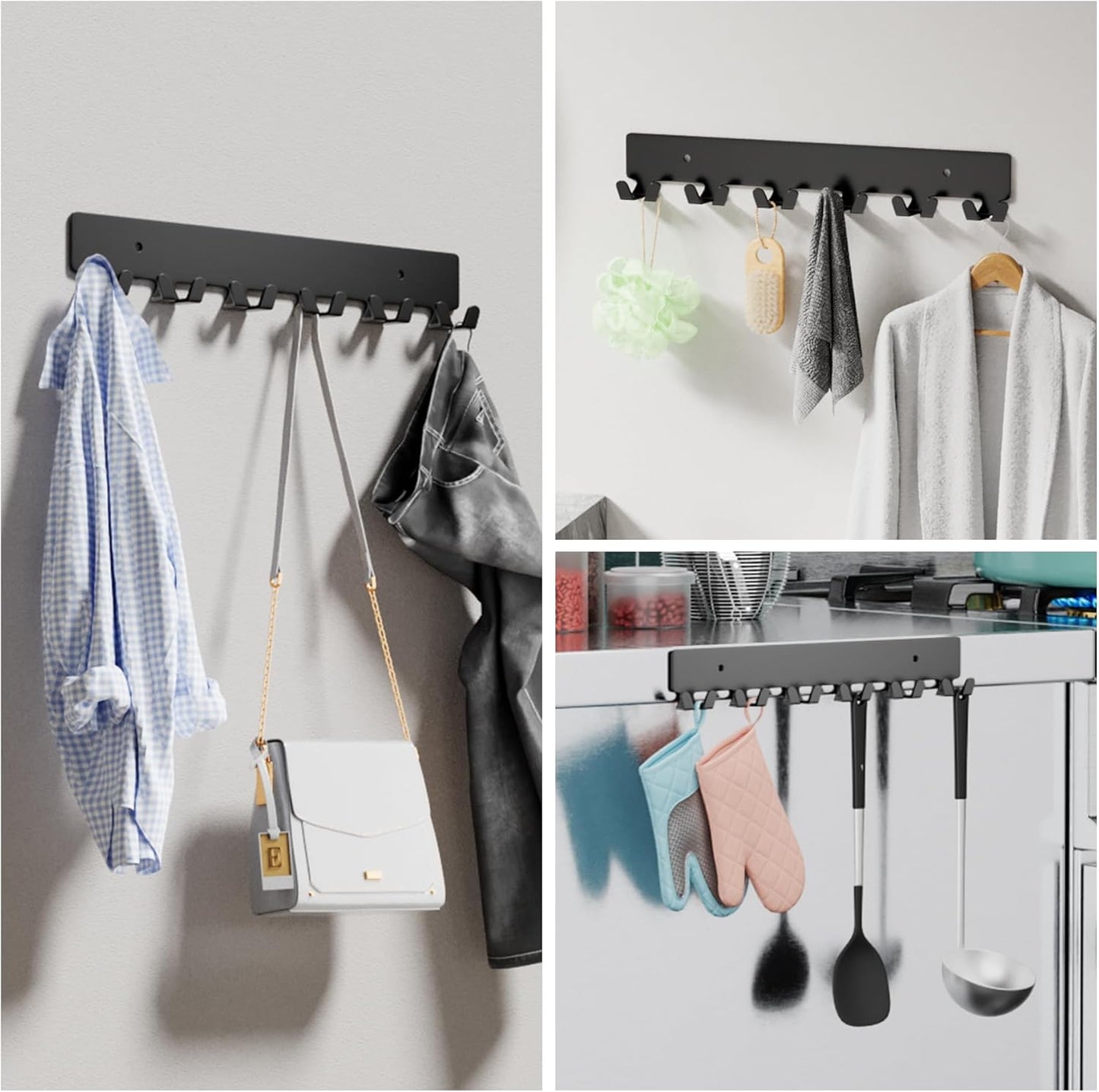 GTK Key Holder for Wall, Key Hooks with 12 Hooks, Wall Mounted Key Holder for Hallway, Self Adhesive Key Rack(Black)