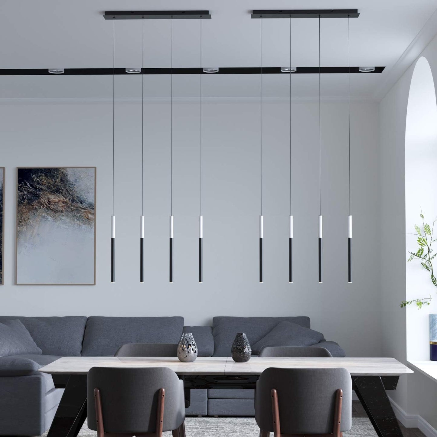 ALTAIR 4 Mini Pendant Lighting White-Black - LED Hanging Light Fixture for Kitchen Island, Bar, Foyer - Cluster Pendants - Dimmable, Adjustable Wire, Lamp Bulb Included