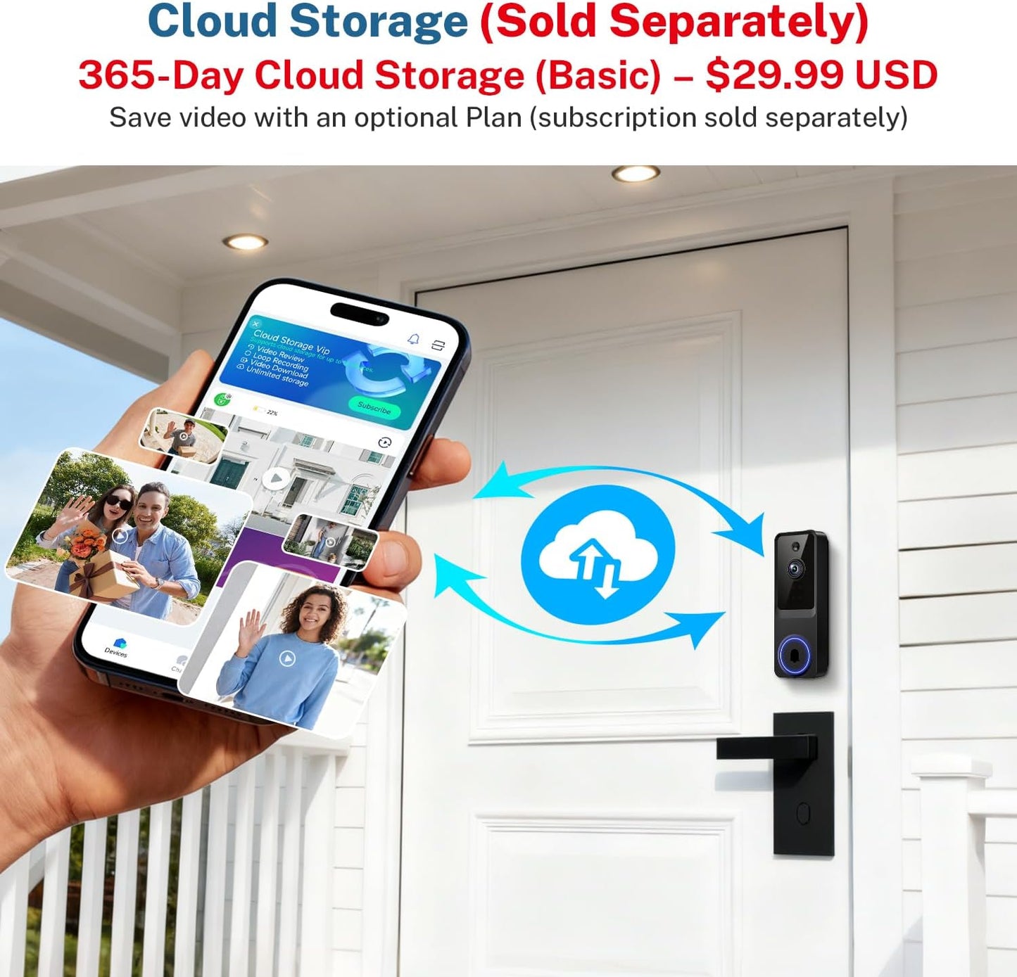 1080p Wireless Video Doorbell Camera for Home Security, with Cloud Storage, Real-Time Alerts, Night Vision, Indoor and Outdoor Monitoring, Battery Powered