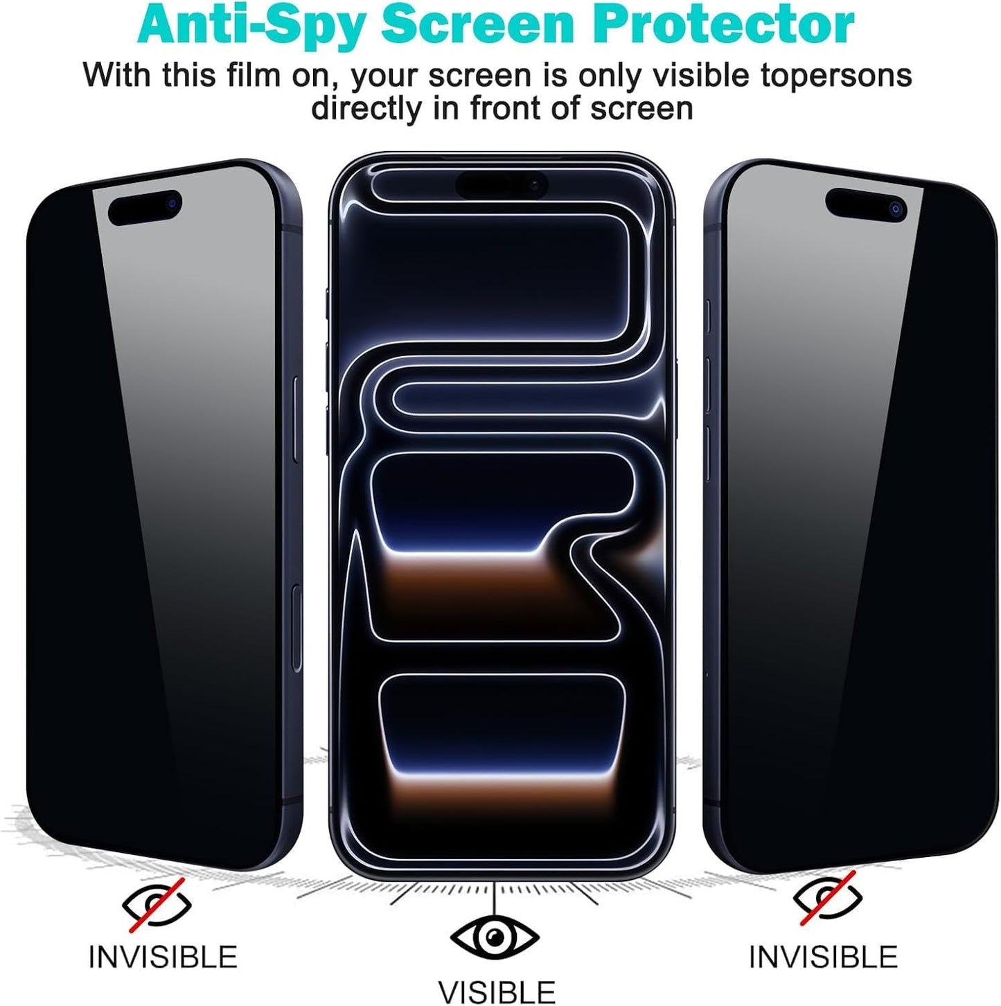 3+2Pack Privacy Screen Protector for iPhone 17 Air with Camera Lens Protector 9H+Tempered Full cover Glass Military Grade Shatterproof Anti Spy Auto Installation Frame