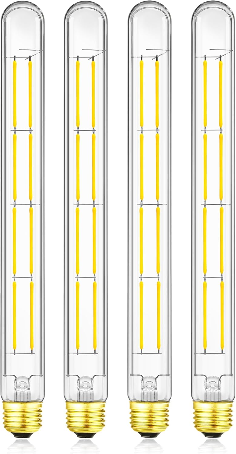 XININSUN T300 Led Bulb, 11.8 Inch Long Tubular Led Light Bulbs, 100Watt Equivalent, 1000lm, Dimmable, Clear Glass, E26 10W T10 LED Edison Tube Lamp Bulb,4 Pack. (10W=100W 4000K)