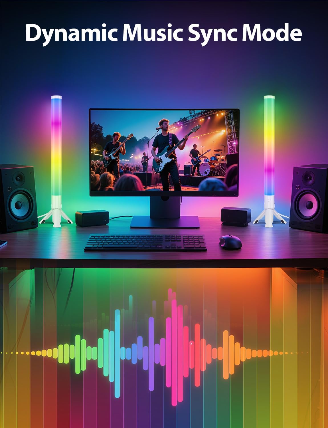 DAYBETTER RGB Light Bar, 360° Smart LED Light Bars for Room, Music Sync Gaming Lights, App & Remote Control Led Lights for TV Backlight, Desk Ambient Lighting for Game Room, Black