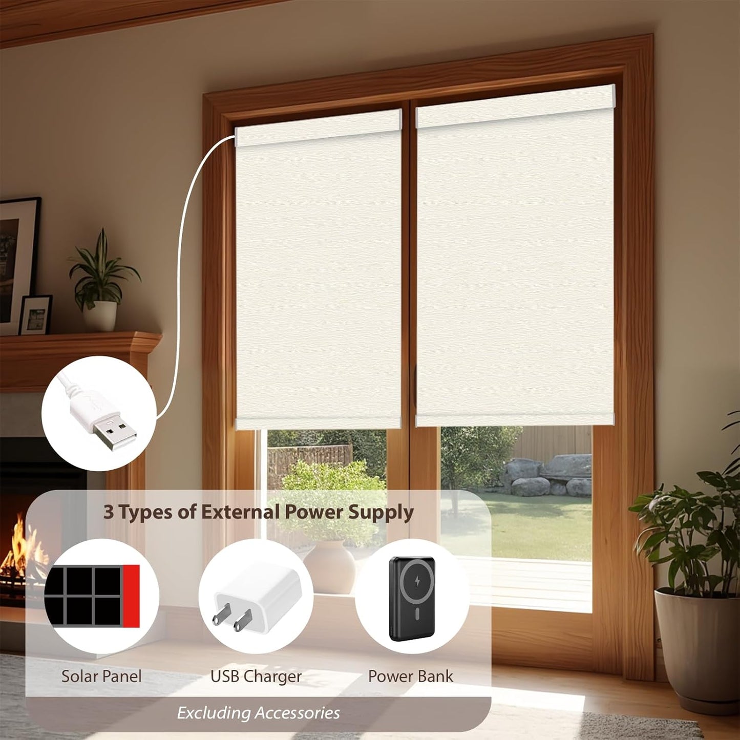 Motorized Roller Blinds with Remote, 100% Blackout Automatic Roller Shades for Bedroom, Bathroom, and Living Room, Customized Size, Tree Ring Beige