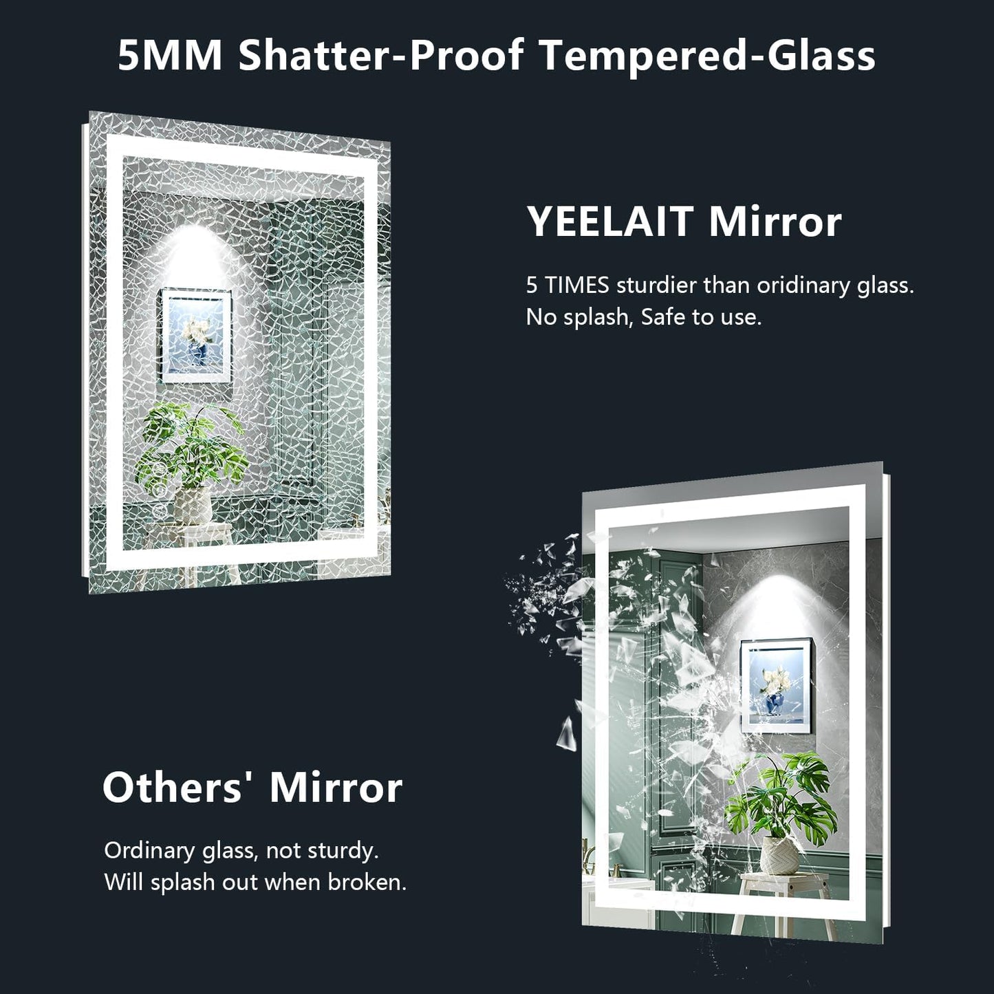28x32 Inch LED Bathroom Mirror with Lights Front and Backlit Lighted Vanity Mirror for Bathroom Wall with 3 Colors Dimmable Anti-Fog Memory Shatter-Proof IP54 Waterproof Horizontal/Vertical