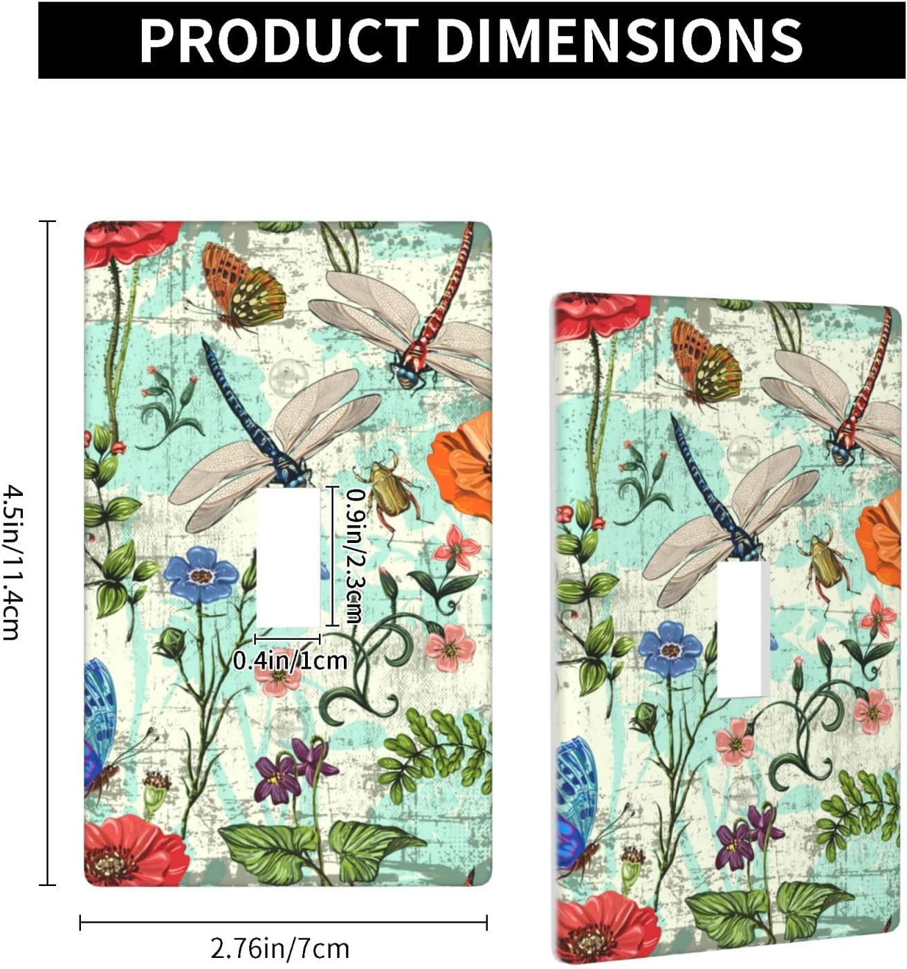 Dragonflies Flowers Butterfly 1 Gang Single Toggle Outlet Light Switch Cover Decorative Single Toggle Wall Plate Cover For Home Living Bedroom Kitchen Decorative
