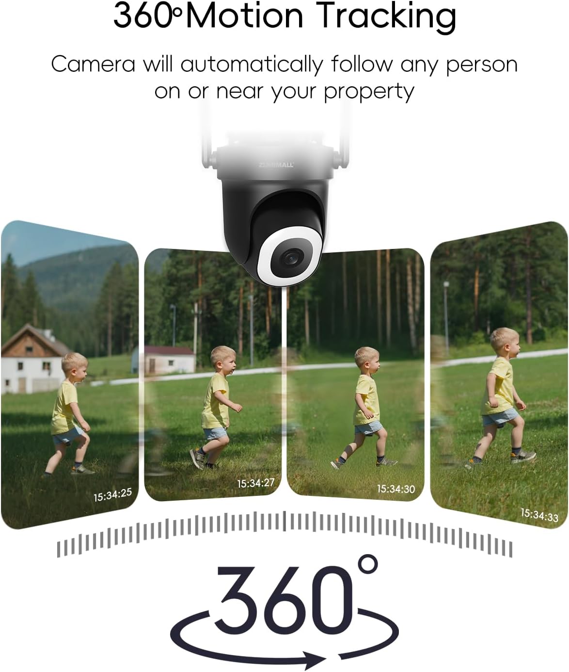 ZUMIMALL Security Camera Wireless Outdoor 3MP HD Black, 2.4G/5G WiFi, 24/7 Recording Wired Power | Auto Tracking, Motion & Noise Detection, Color Night Vision, 2-Way Audio | Alexa, Google