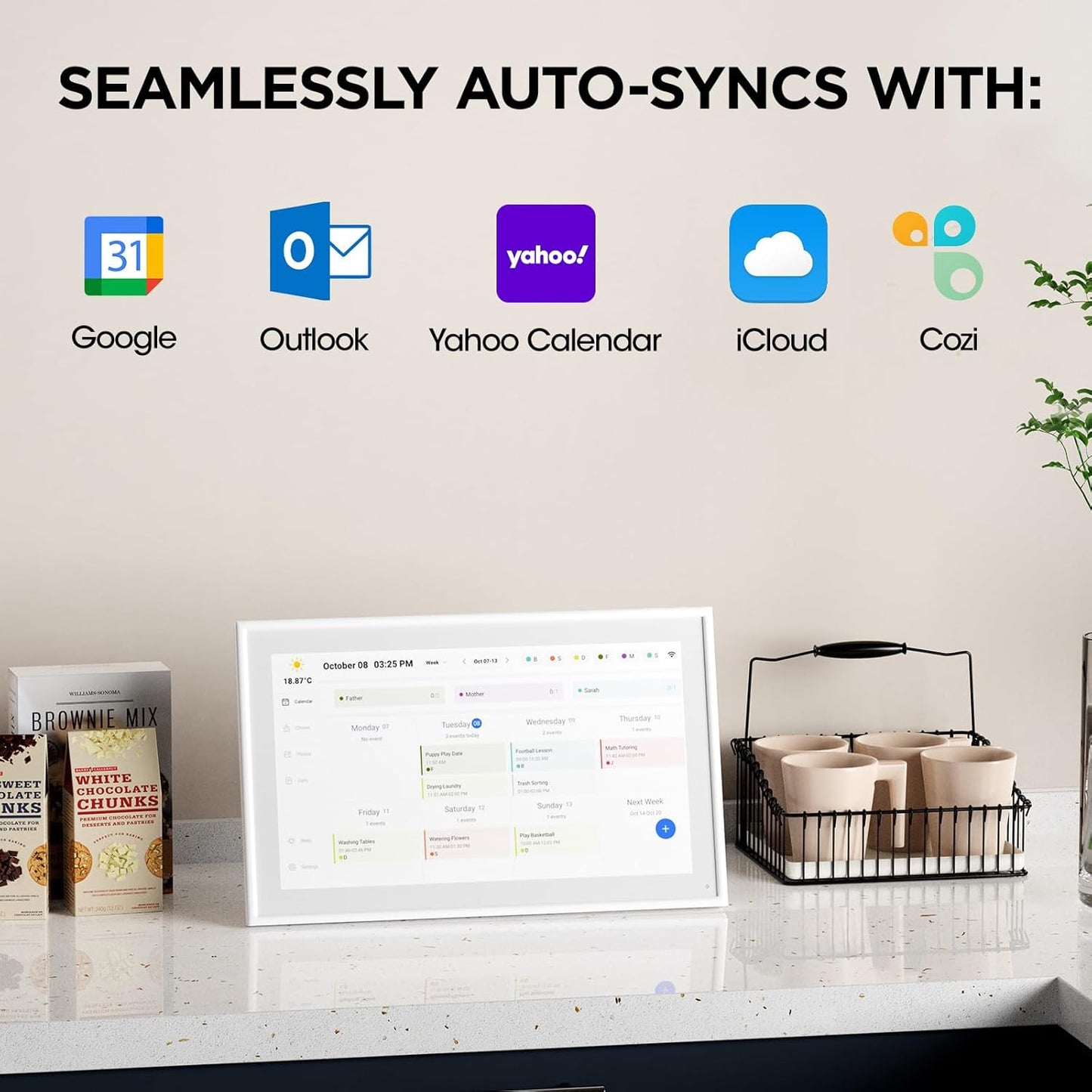 Mezed 15.6" Smart Digital Calendar, Meal Schedule, Duty Chart, HD Smart Touch Screen Home Interactive Electron Calender - Built-in Digital Photo Frame Function (white, 15.6)
