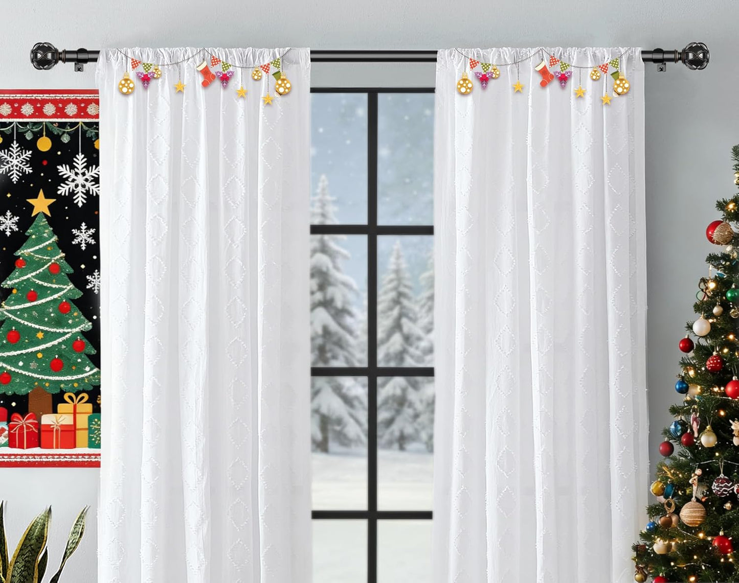 KAMANINA Curtain Rods for Windows 48 to 84 Inch, Black Heavy Duty Curtain Rod Adjustable, 7/8 Inch Single Decorative Drapery Rod 32 to 86 Inch(2.6-7.1Ft), Netted Texture End