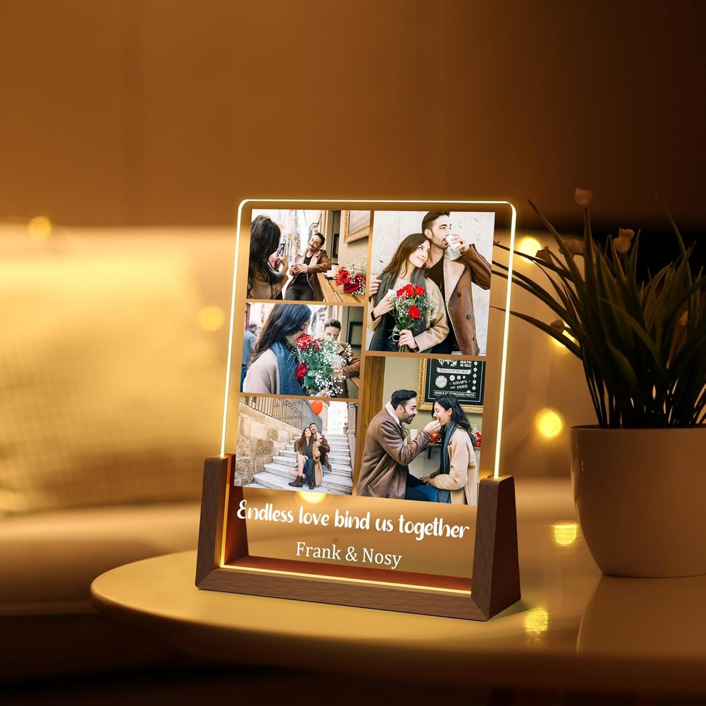 Personalized Couple Birthday Gifts For Boyfriend Girlfriend Women Men, Custom Light Up Picture Frame Acrylic Plaque With Photo Name, Anniversary Christmas Gifts For Husband Wife Him Her