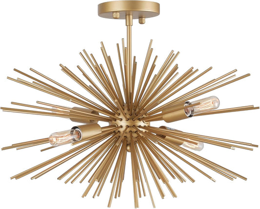 Starburst Chandelier, 4 Lights Modern Gold Sputnik Chandelier Vintage Light Fixture Flush Mount Ceiling Light for Bedroom Kitchen Island Entryway Foyer,20in