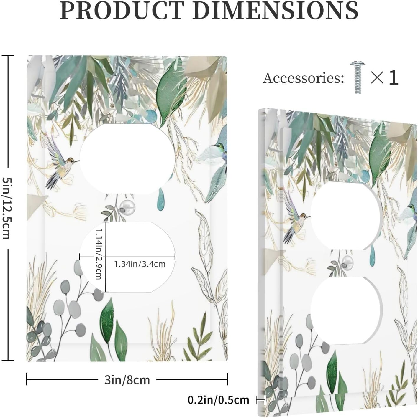 Green Tropical Palm Leaves Flower Plants Hummingbird Outlet Covers 1 Gang Duplex Light Switch Cover Decorative Switch Plates Electrical Receptacle Faceplate Wall Plate for Bed Room Living Room Decor