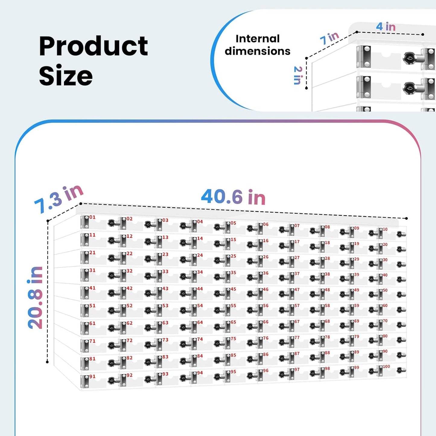 100 Slots Cell Phone Locker Box for Classroom with Door Locks and Keys Clear Acrylic Cell Phone Lock Storage Cabinet Wall Mounted for School Factory Office