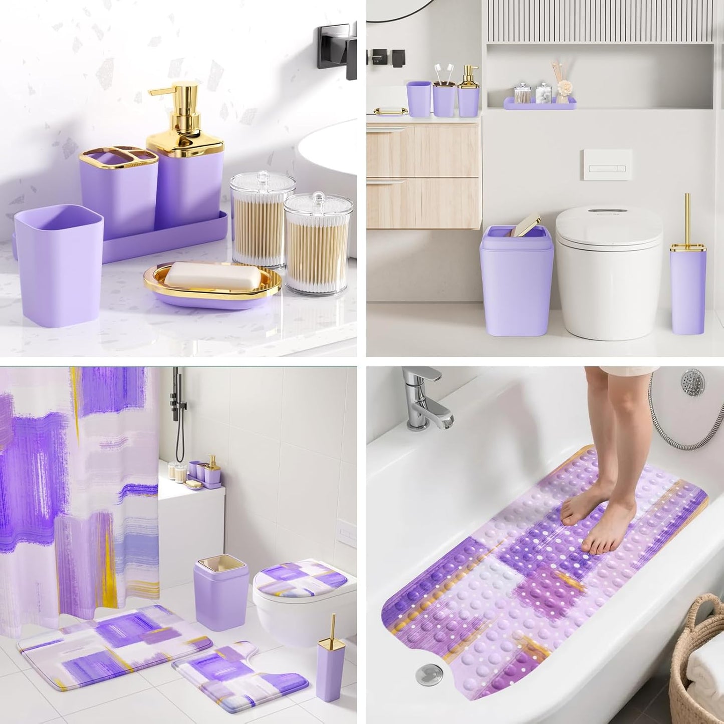Bathroom Accessories Set - 26PCS Purple Bathroom Set, Bathroom Accessory Set with Shower Curtain and Rugs and Bathtub Mats for Home