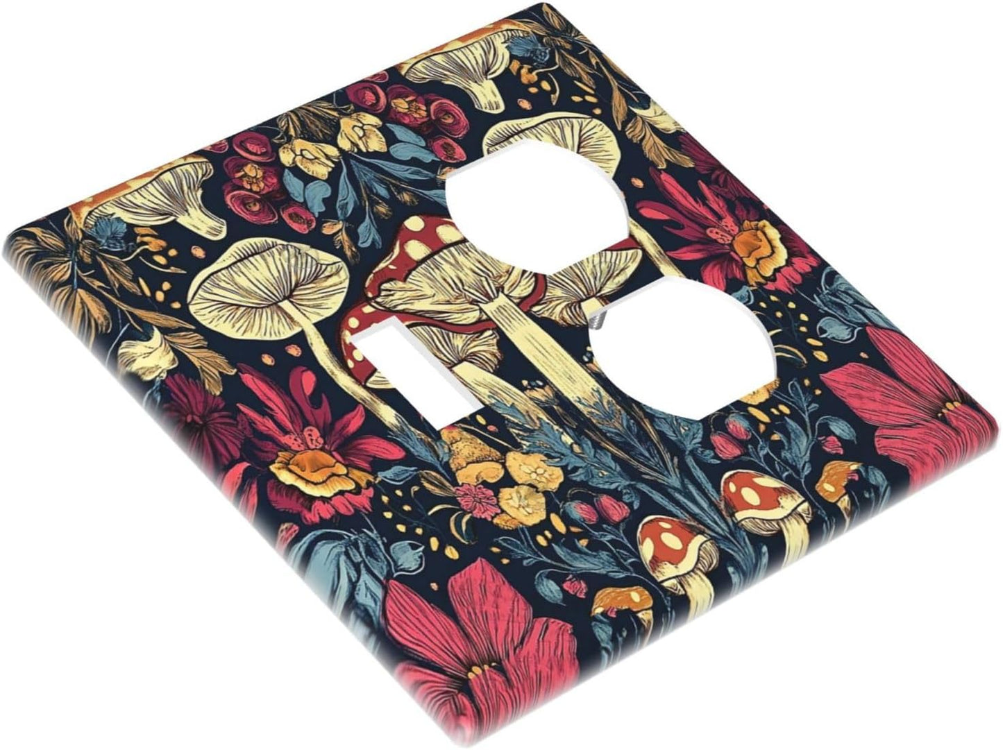 Outlet Covers Coloful Red Yellow Orange Magical Mushroom Forest 1 Toggle 1 Duplex Switch Plate Covers Electrical Light Switch Cover Plate Decorative Wall Plate Socket Cover for Bedroom Home Decor