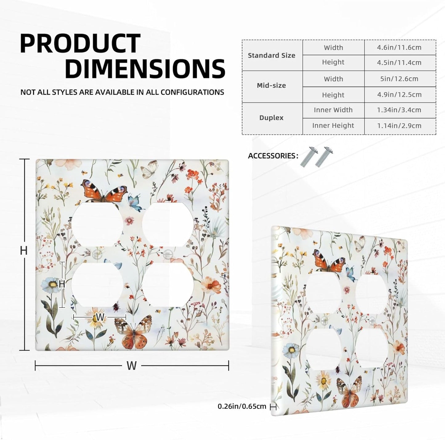 Outlet Covers Butterfly Floral Boho Multicolor Flower Leave 2 Gang Double Duplex Decorative Light Switch Covers Electrical Wallplates Socket Faceplate for Bed Room living Room Decor