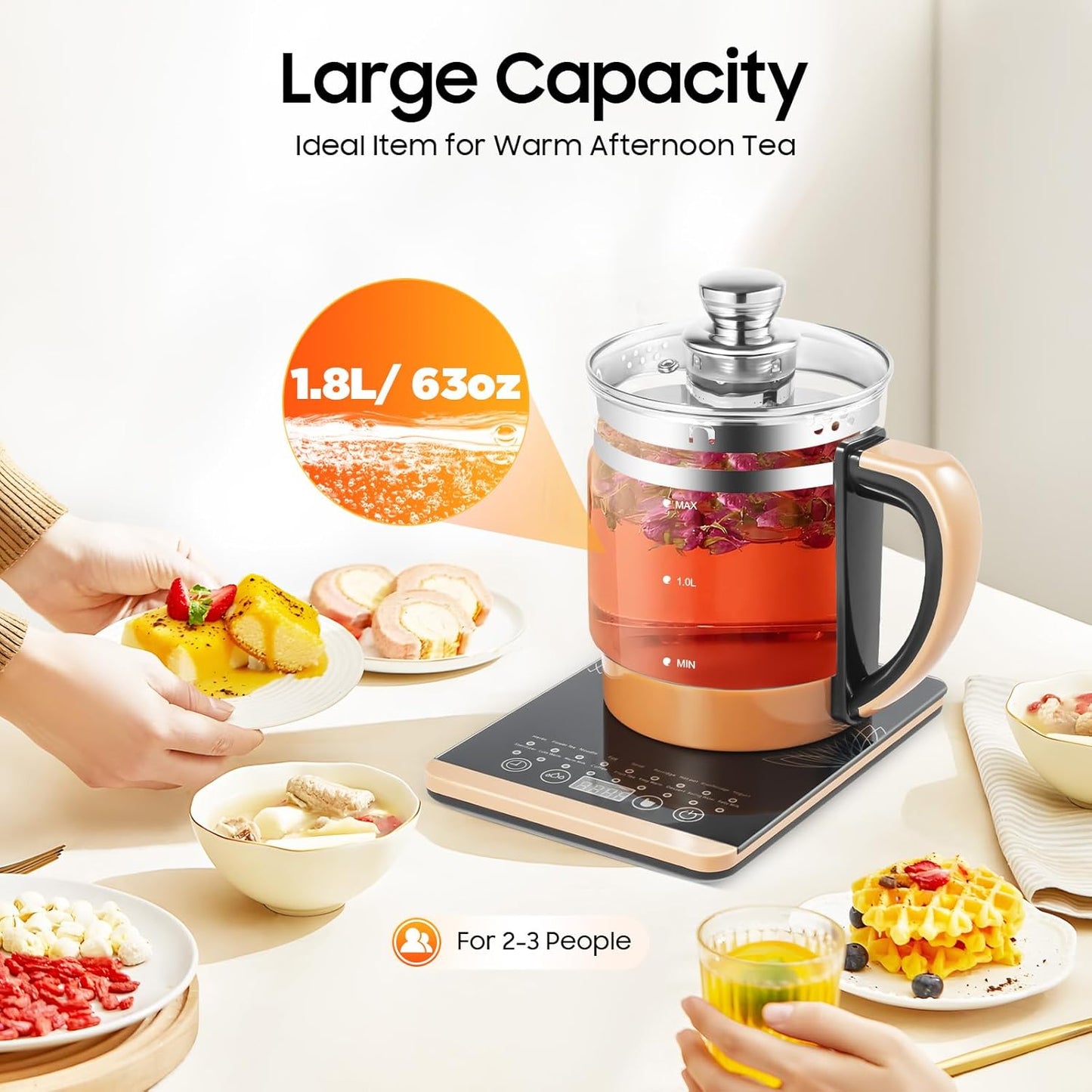 Electric Glass Kettle For Boiling Water For 1.8 L Temperature Control Tea Maker With 18 Smart Menu Bpa-Free & Boil-Dry Protection For Health Medicine Meals Scented Tea