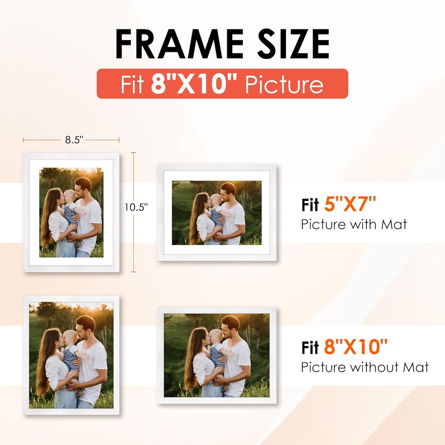 FIXSMITH 8x10 Picture Frame Set of 10, White Photo Frames Bulk with HD Plexiglass, Display Pictures 5x7 with Mat or 8x10 Without Mat, Multi Picture Frames Collage for Tabletop or Wall Display