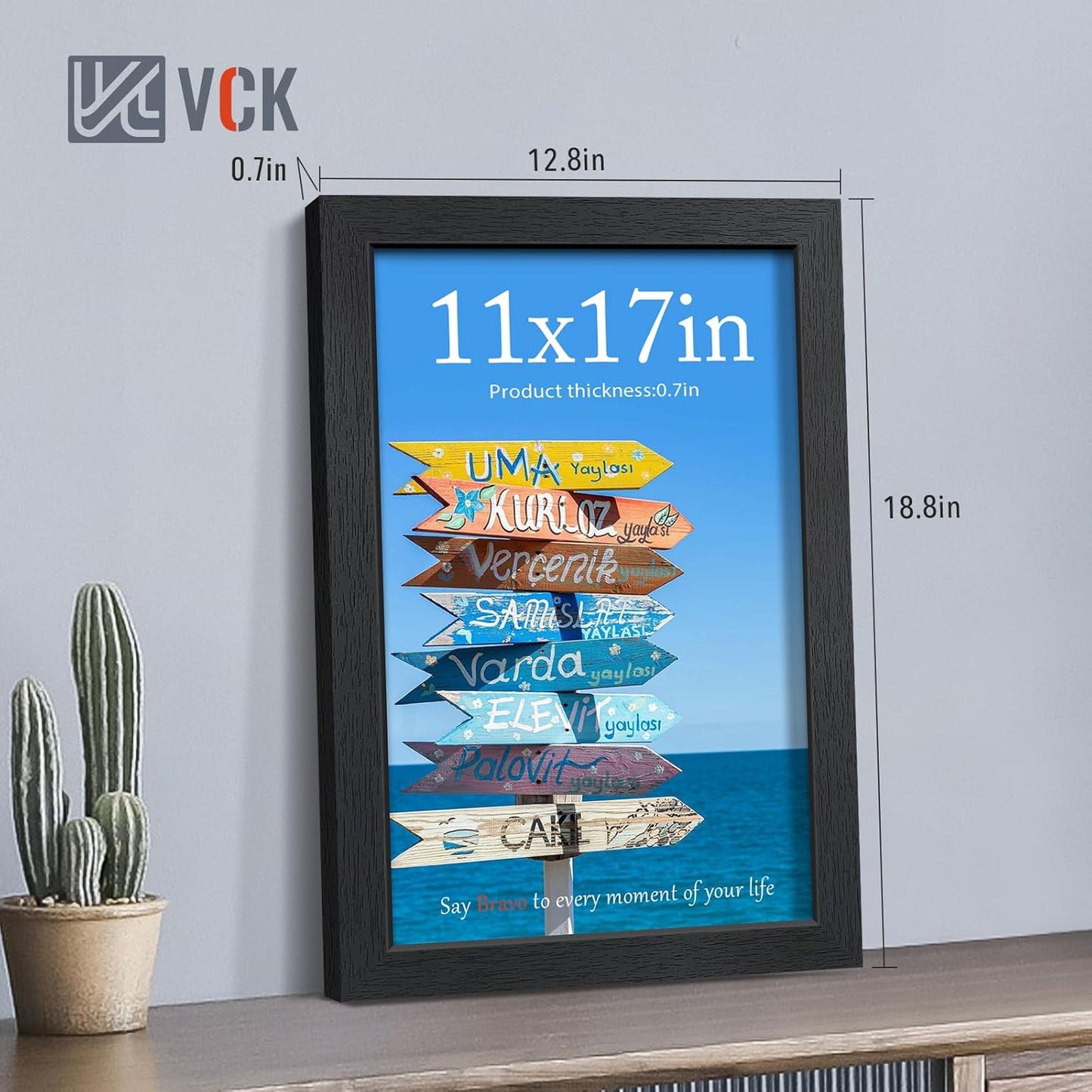 VCK 11x17 Picture Frames Black Set of 6, Wide Border Wood Poster Frame, Multi-Directional Display Family Photos, Office Prints, Studio/Gallery Artwork, Woodgrain Series, Wall Hanging