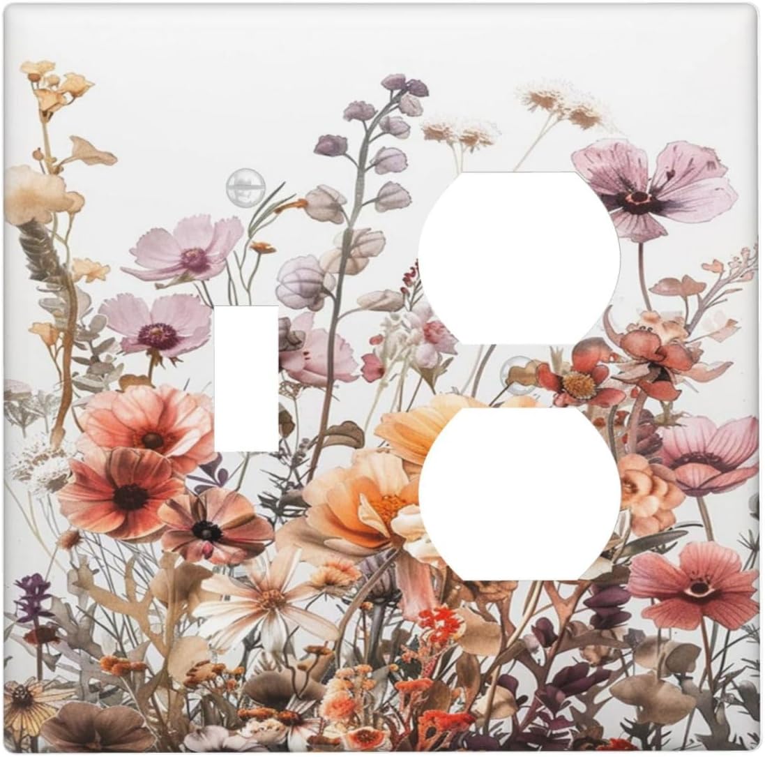 Boho Nursery Wildflower Flora Vintage Flower Wallplates 1 Toggle 1 Duplex Switch Plate Electrical GFCI Faceplate Decorative Light Switch Covers for Bedroom Living Room Decor