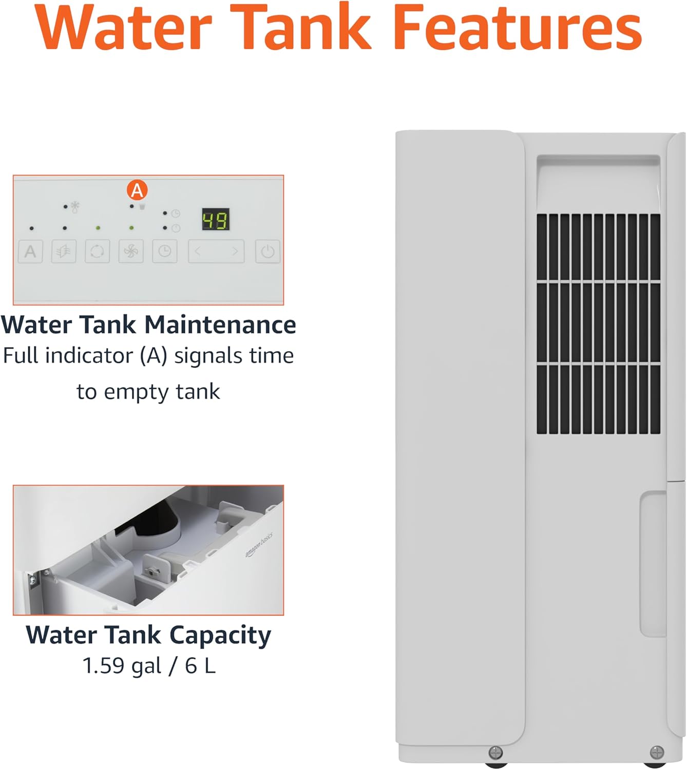 Amazon Basics Large Dehumidifier for Rooms, Energy Star Certified, Effectively Reduces Humidity, With Continuous Drain Pump, Timer, Auto-Defrost, Overflow Protection, up to 4000 SFT, 50 Pint, White